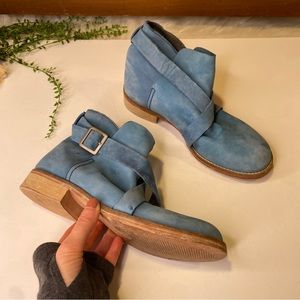 Free People Las Palmas Blue Leather Ankle Boots Size 37 US Size 7